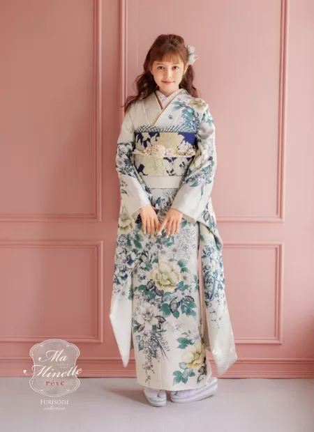 緑/グリーン/青/ブルー/白/ホワイト/かわいい/レトロ】の成人式振袖