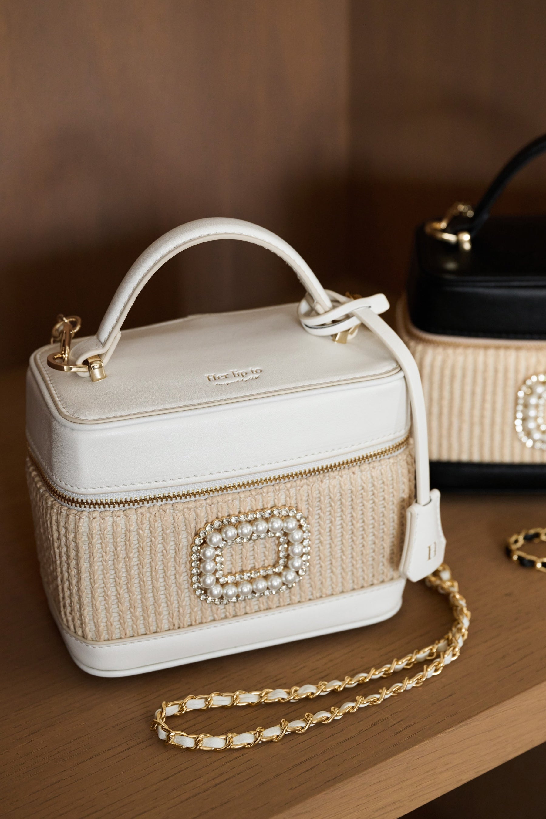 Raffia Effect Crystal Vanity Bag