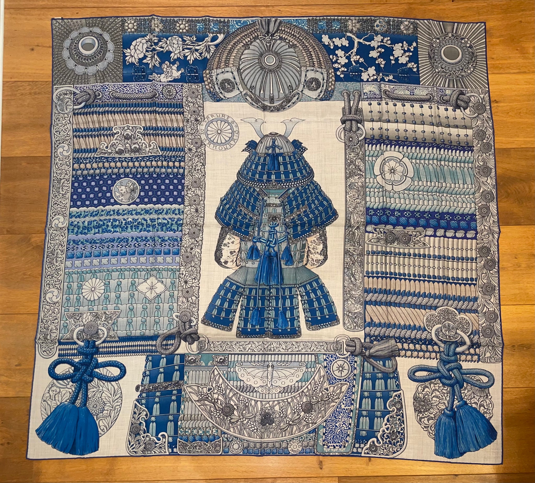 Hermes Cashmere and Silk GM Shawl “Parures de Samourais” by Aline