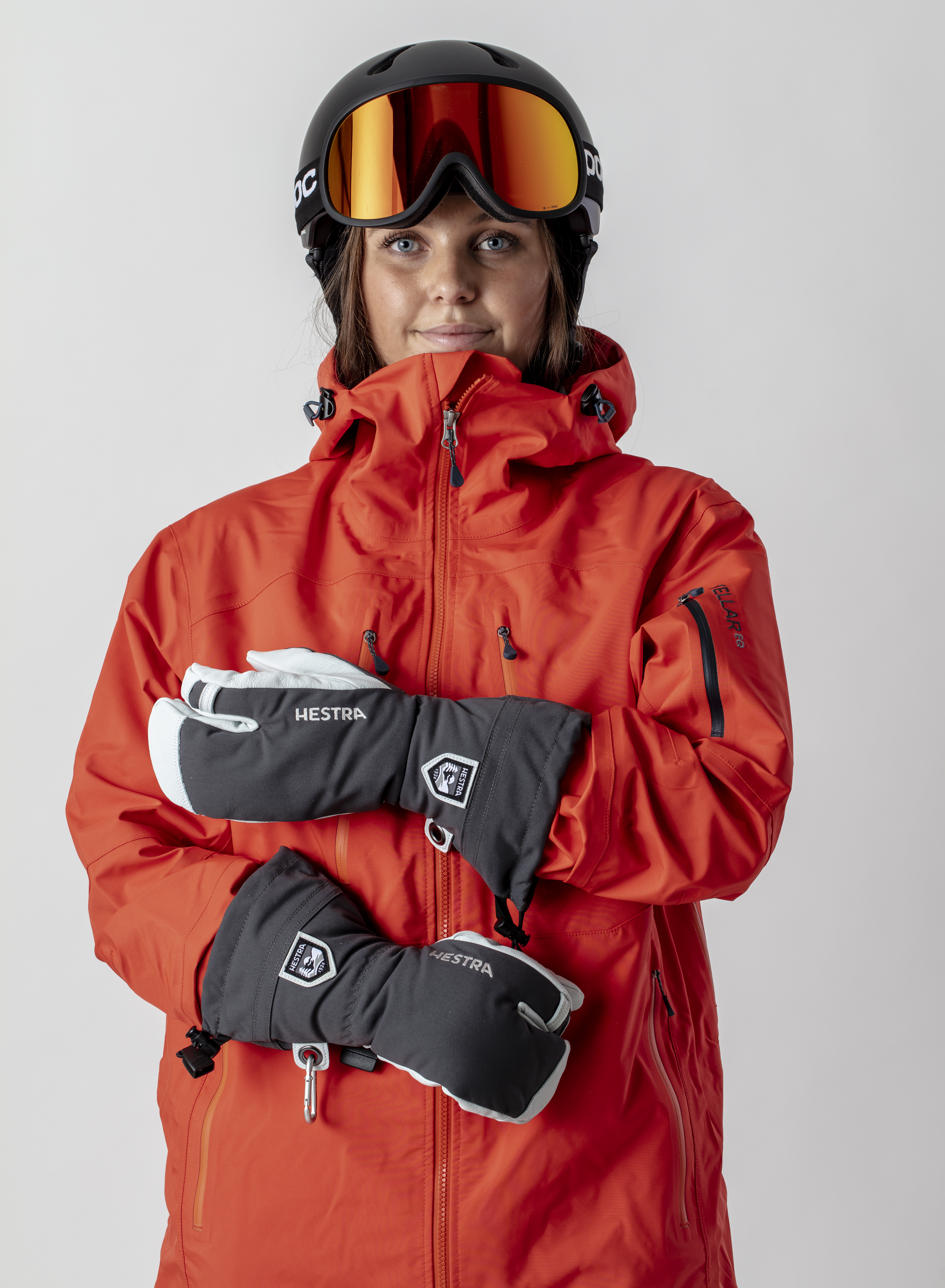 Army Leather Heli Ski 3-finger - Grey | Hestra Gloves
