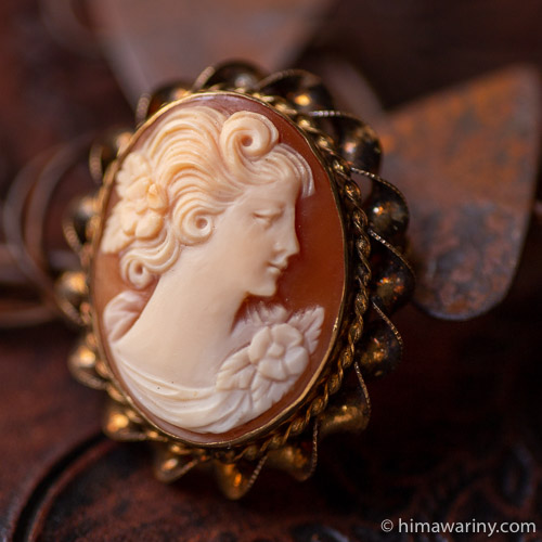 VanDell-12K-シェル製貴婦人の横顔カメオ・ブローチ兼ペンダント