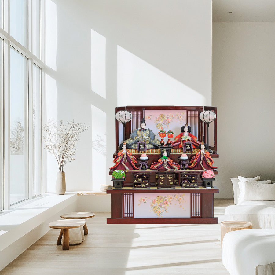 見たい！最高級値段 五人収納飾り 雛人形 三段飾り 【 かすの雛