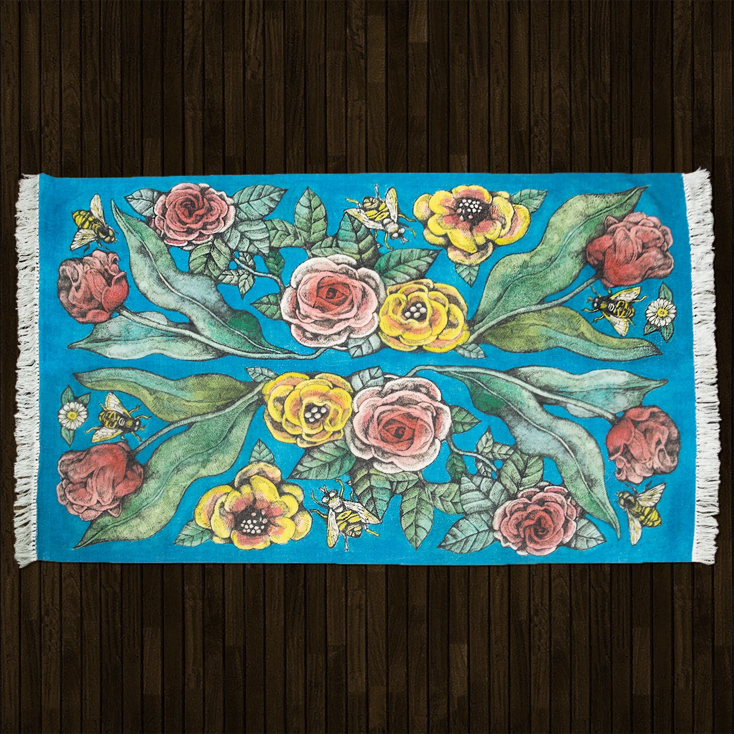 青の花柄絨毯 – ボリス雑貨店