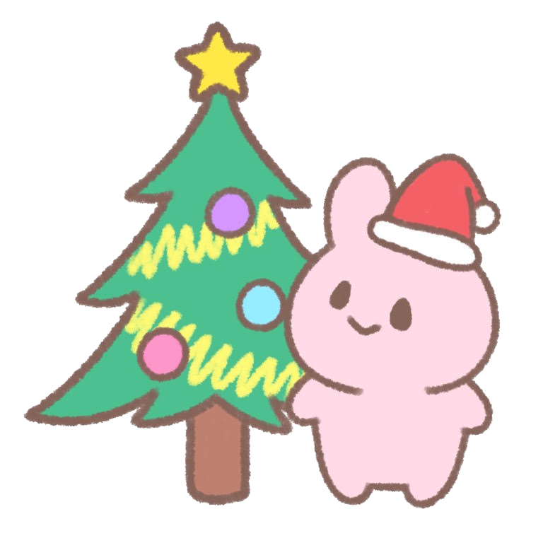 クリスマスツリーに飾りつけをするうさぎのイラスト | ゆるくて