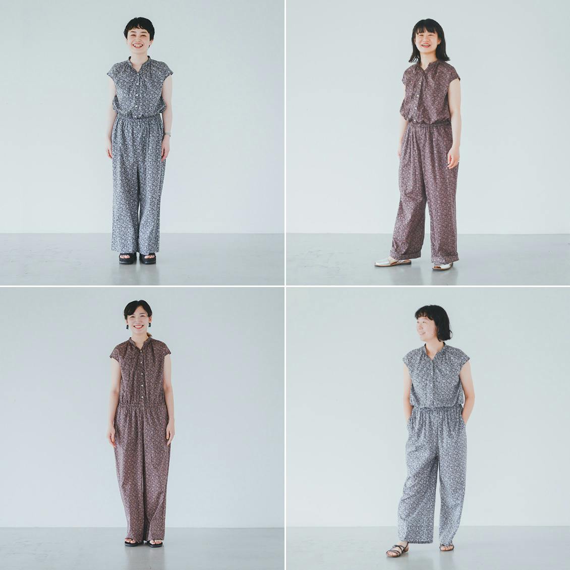 着用レビュー】リバティプリントのオールインワンを身長別4名の