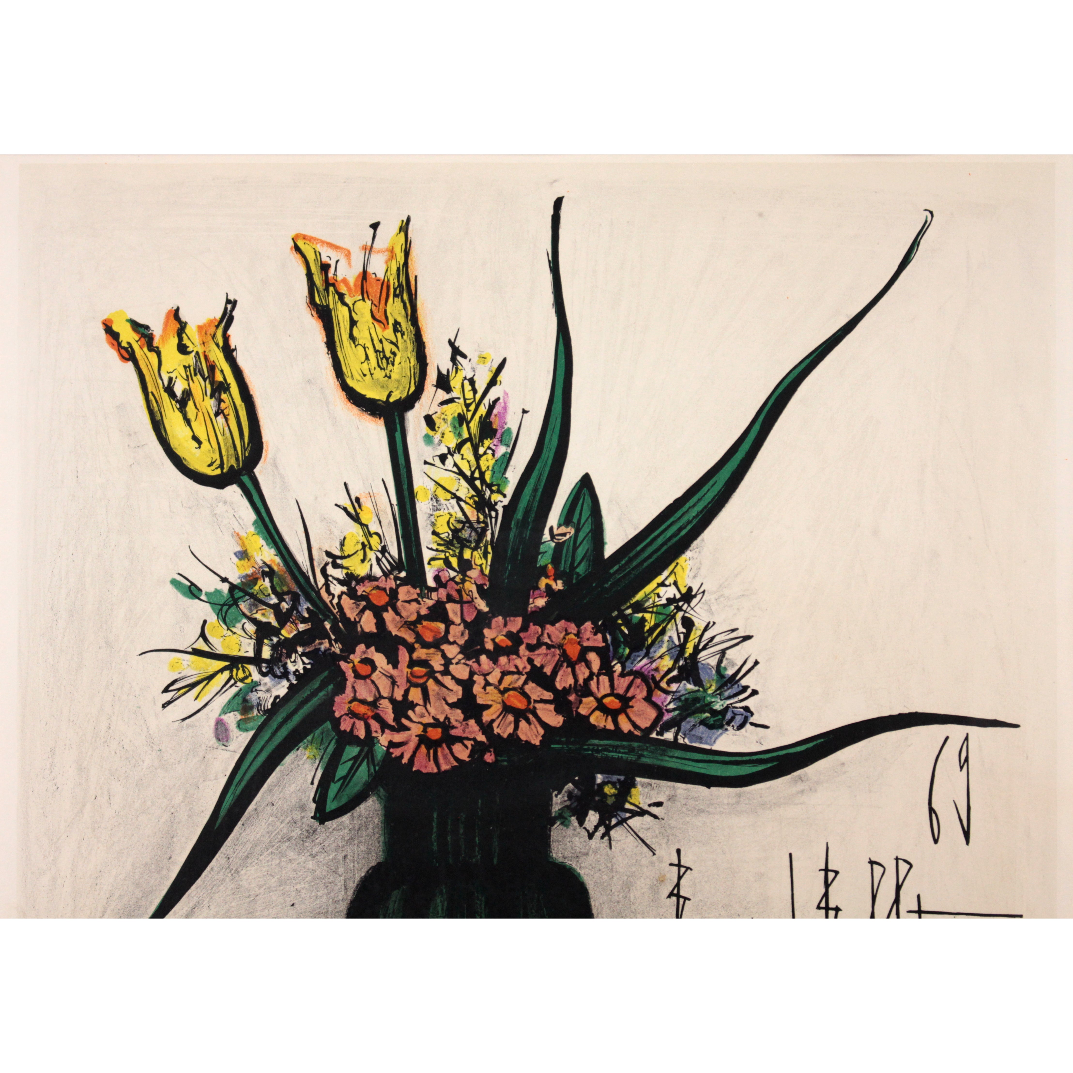 ベルナール・ビュッフェ 『丸テーブルの上の花束』 版画 - 北海道画廊