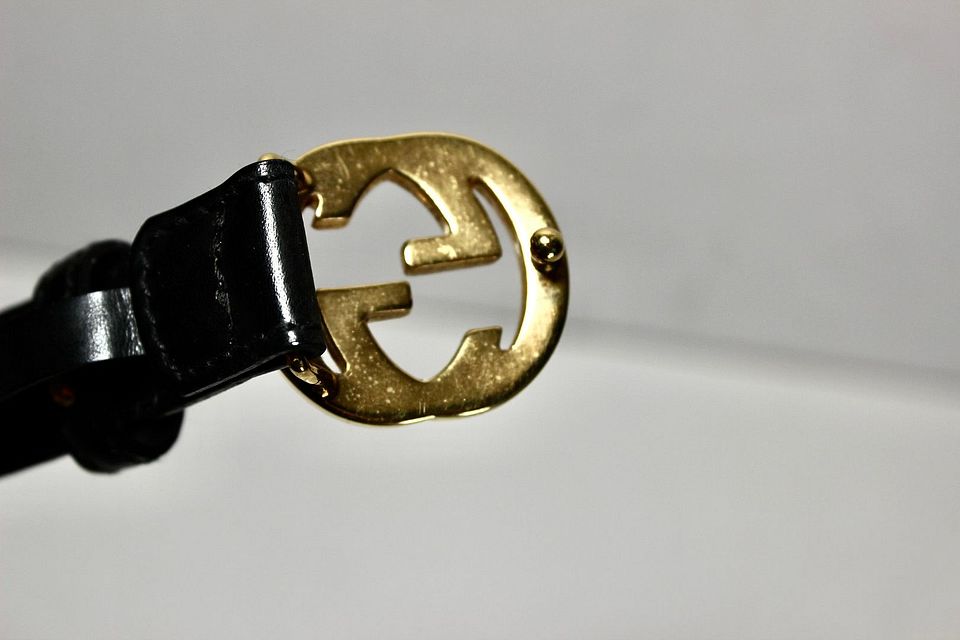 GUCCI Black Leather Belt Interlocking GG Buckle 65 26 Waist 26