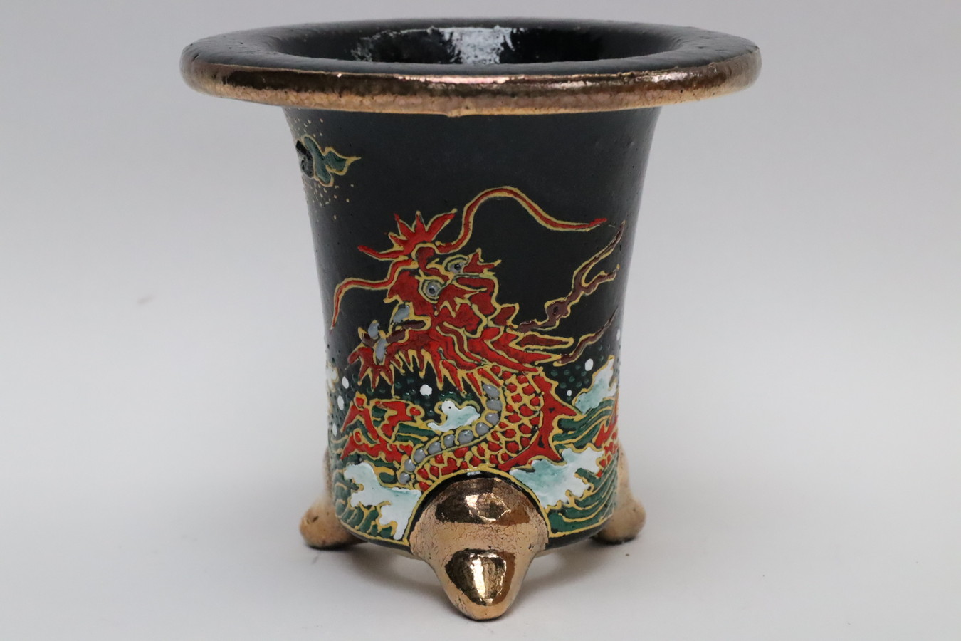 豊明園 / 2072,龍 万年青楽鉢 外径約10.8cm 亘サイン
