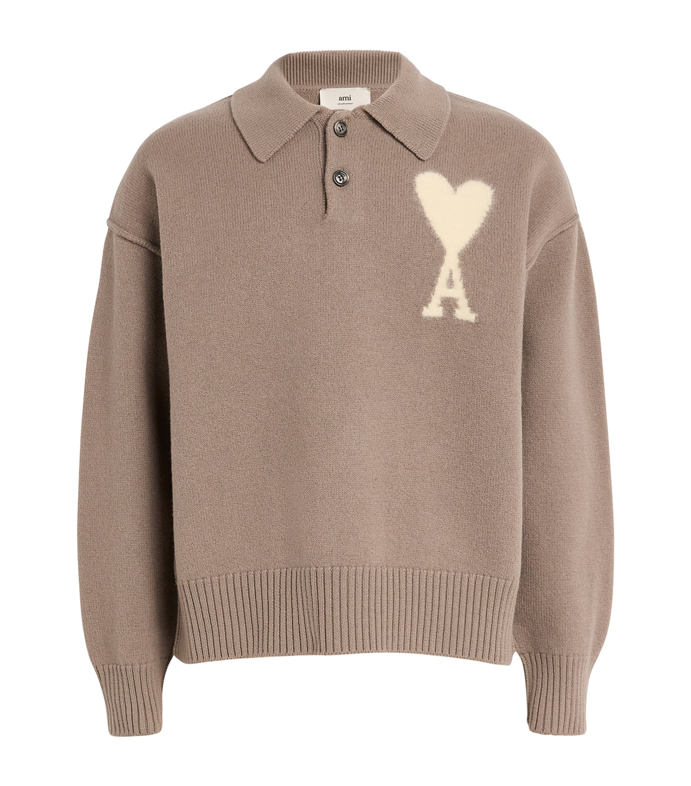 AMI Paris Grey Virgin Wool Ami de Coeur Polo Sweater | Harrods US