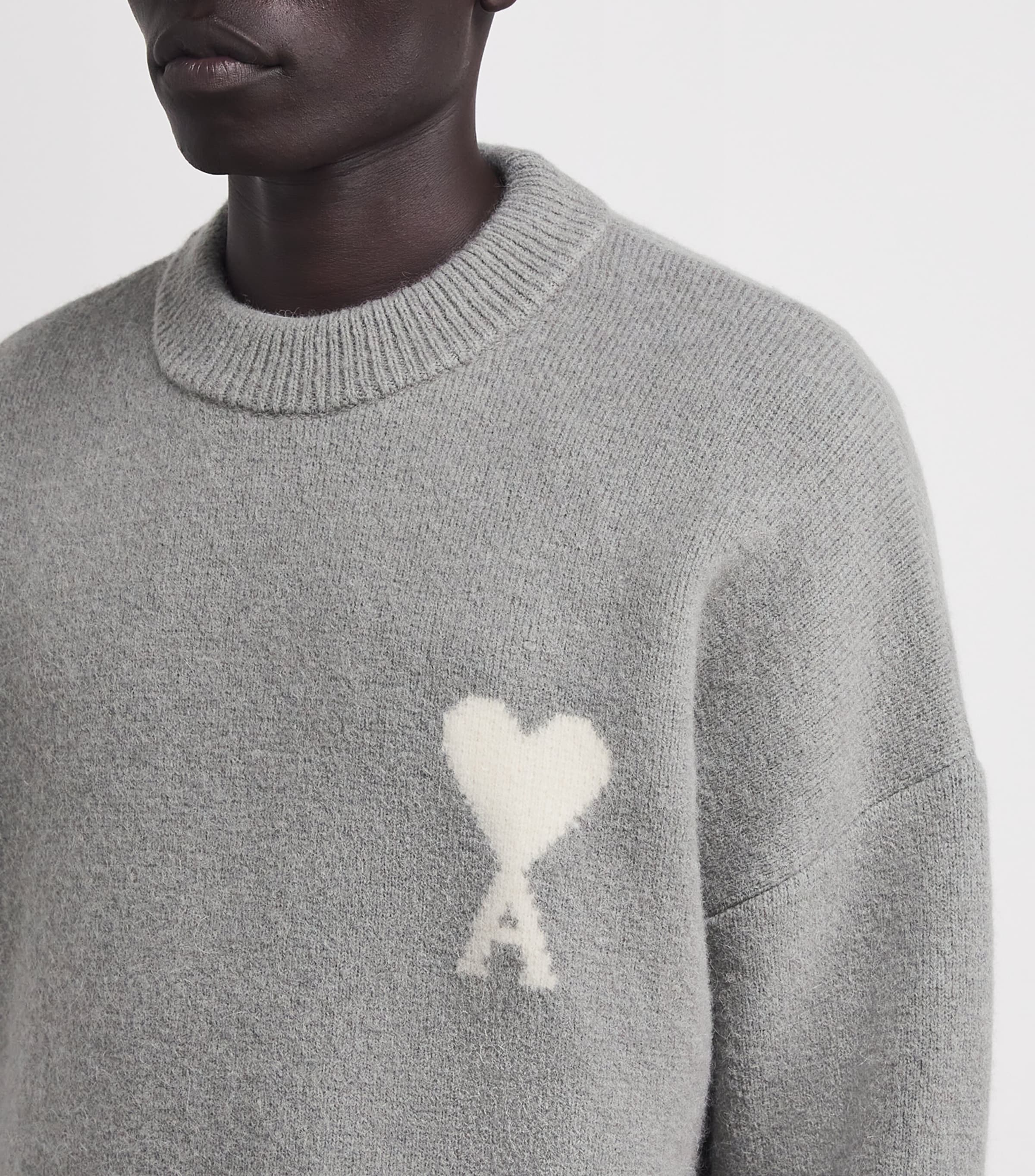 AMI Paris Grey Alpaca-Blend Crew-Neck Sweater | Harrods US