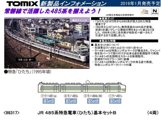 トミックス 98317 485系特急電車 (ひたち) 基本セットB 4両 鉄道模型 N