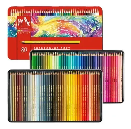 Lápis Aquarela Caran d'Ache 80 Cores Supracolor Soft em Lata