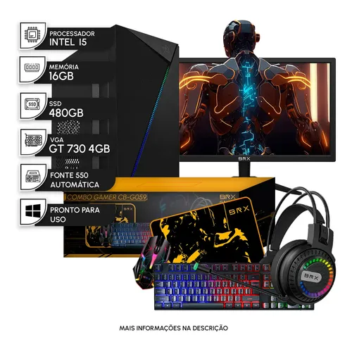 Pc Gamer Brx I7 8gb Ssd 240gb Vga 4gb Win10 Monitor + Combo 8 Gb