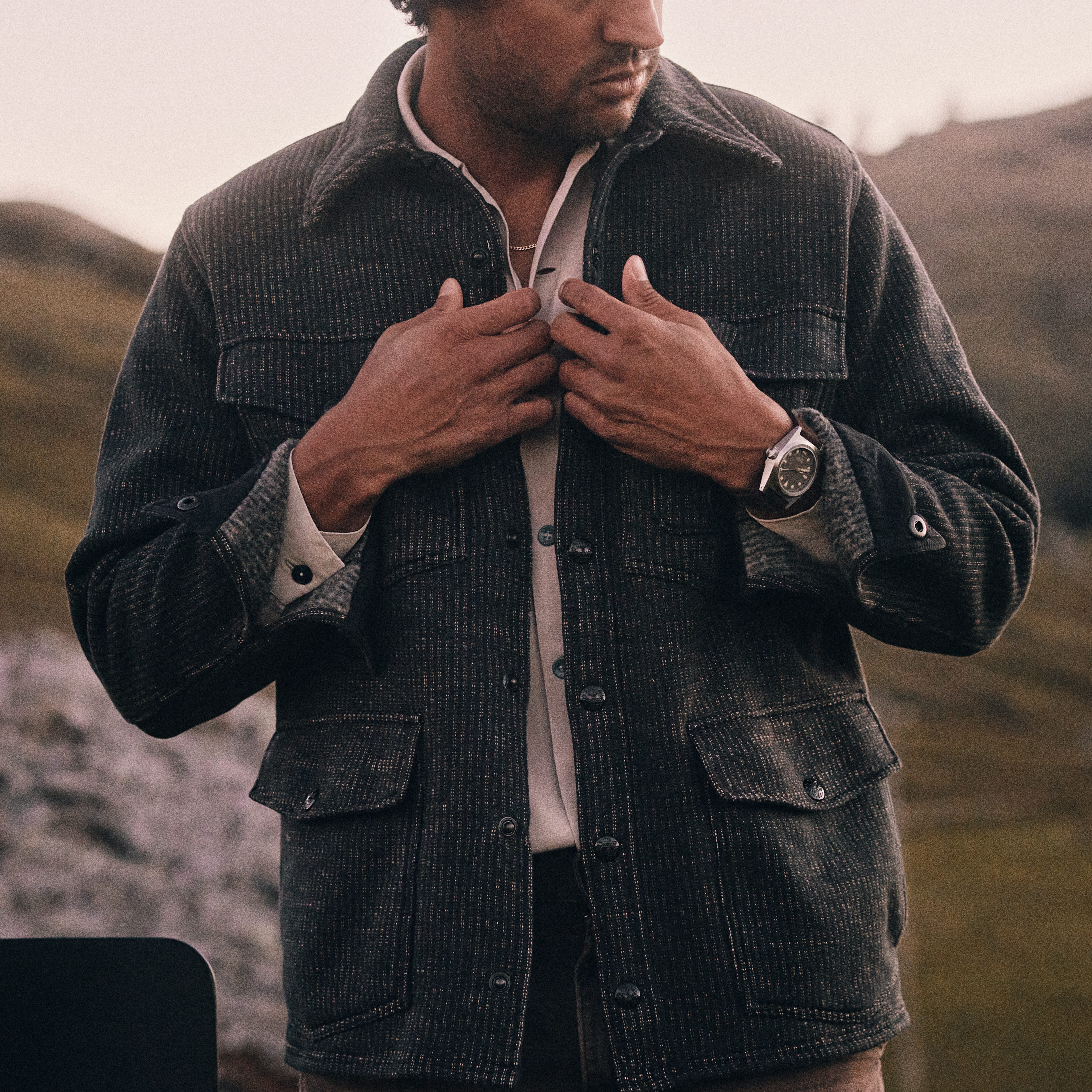 RRL Browns Beach Overshirt - Charcoal/Cream | Shirt Jackets