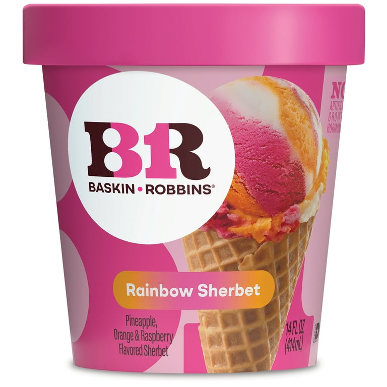 Baskin Robbins Rainbow Sherbet 14 fl oz Cup Pineapple Orange