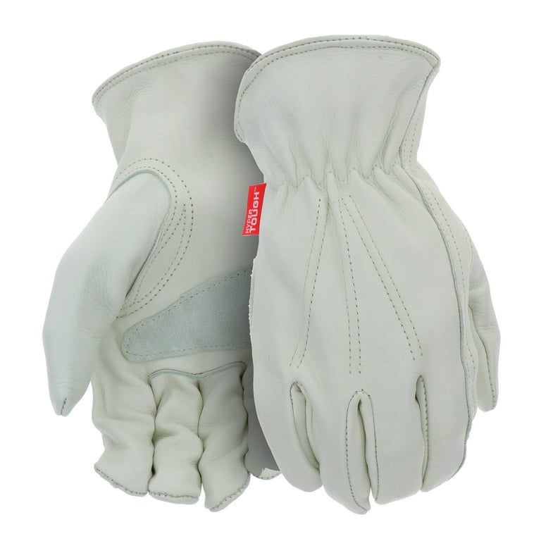 Hyper Tough Men's Leather Driver Gloves Large with Cowhide Palm