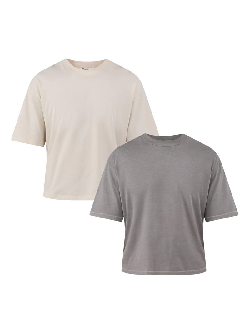 No Boundaries Men's Boxy Cropped Tee 2-Pack, Sizes XS-5XL, Cotton