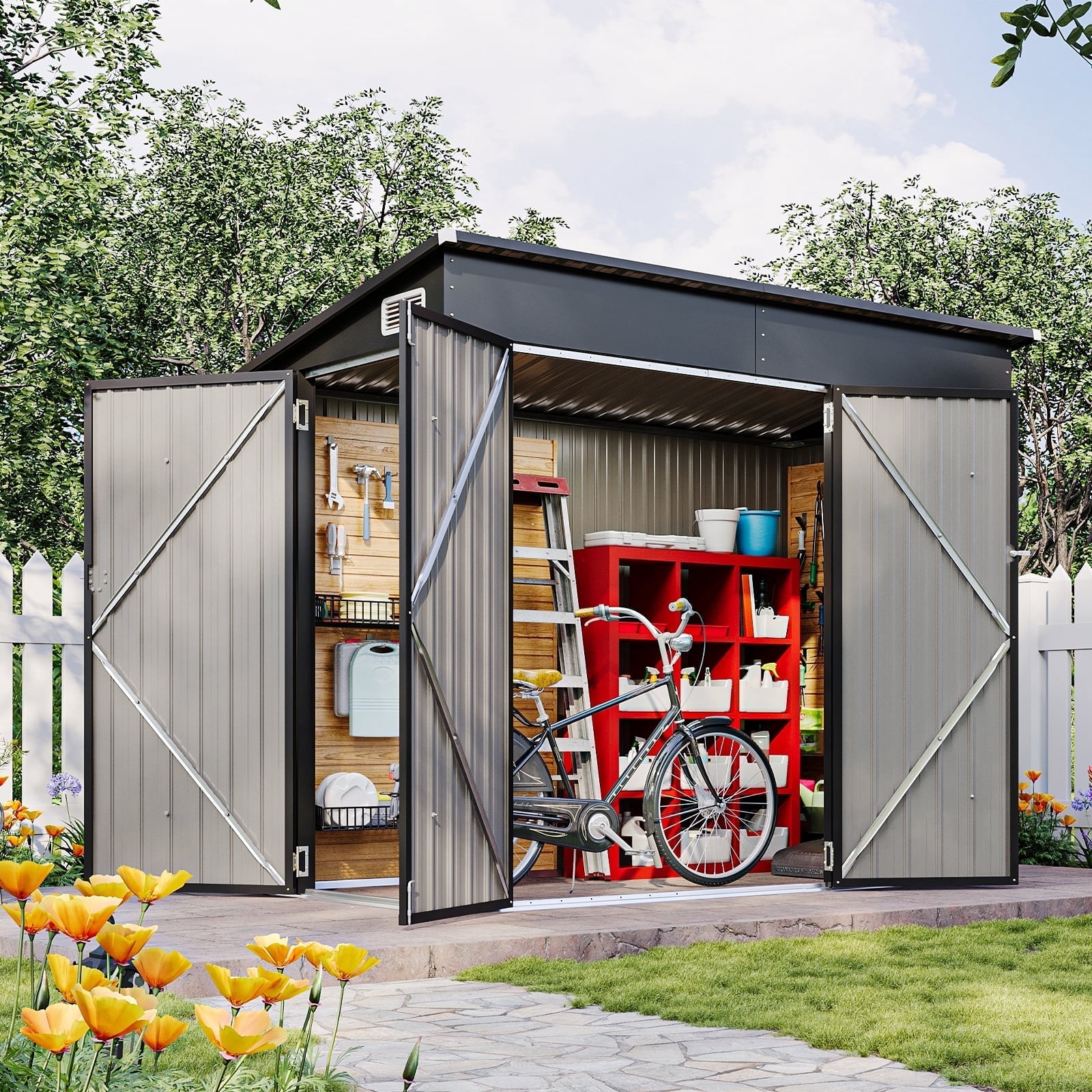 Sunmthink 4' x 8' Metal Storage Shed, Outdoor Storage Lean-to Shed