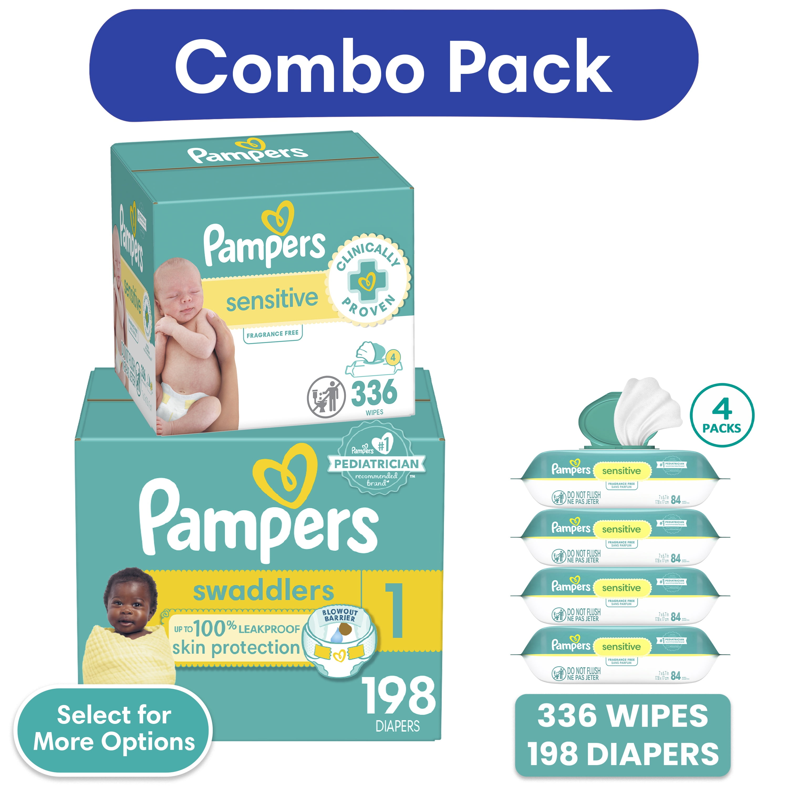 Pampers Swaddlers Diapers, Size 7, 88 Count and Pampers Sensitive