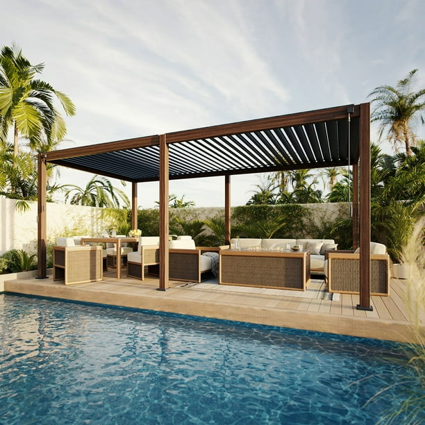 Mirador Takasho Acacia Finish Louvered Pergola, Choose Size