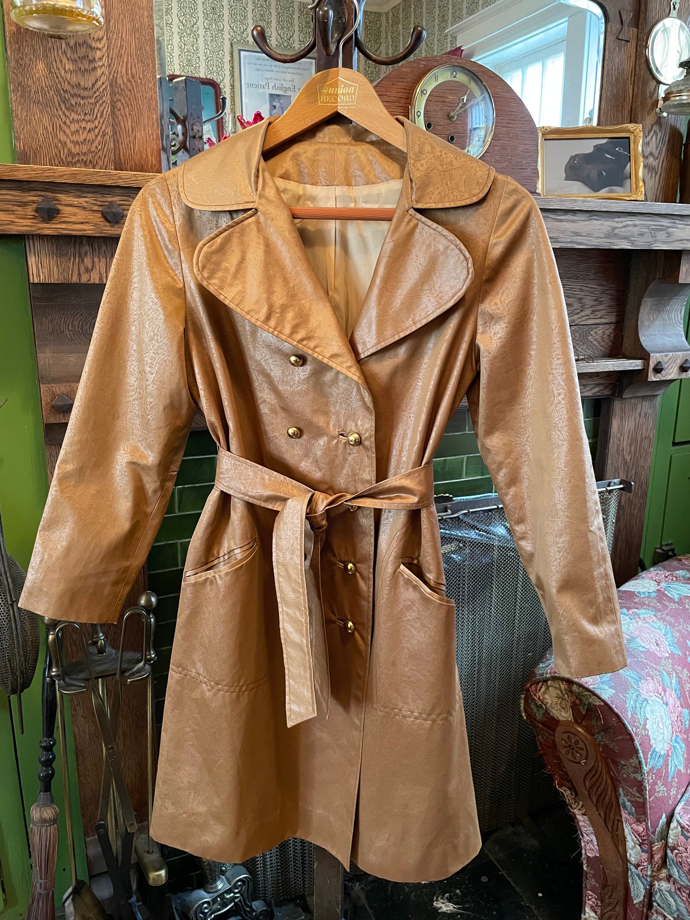 Vintage Coated Nylon Trench Coat, Raincoat (B378), Unique Copper