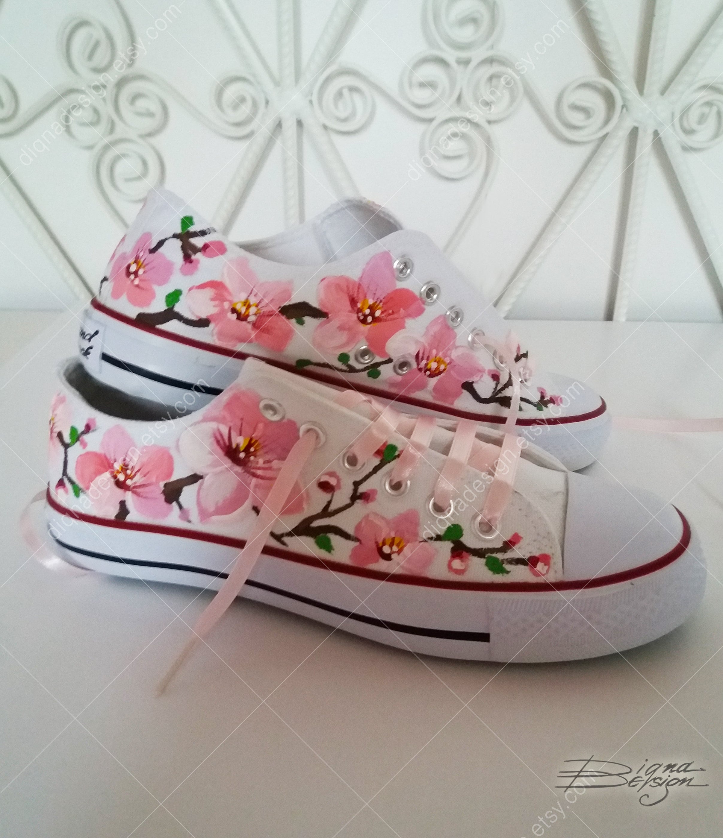Hand-painted Cherry Blossom Sneakers: Japanese Sakura Art Shoes - Etsy