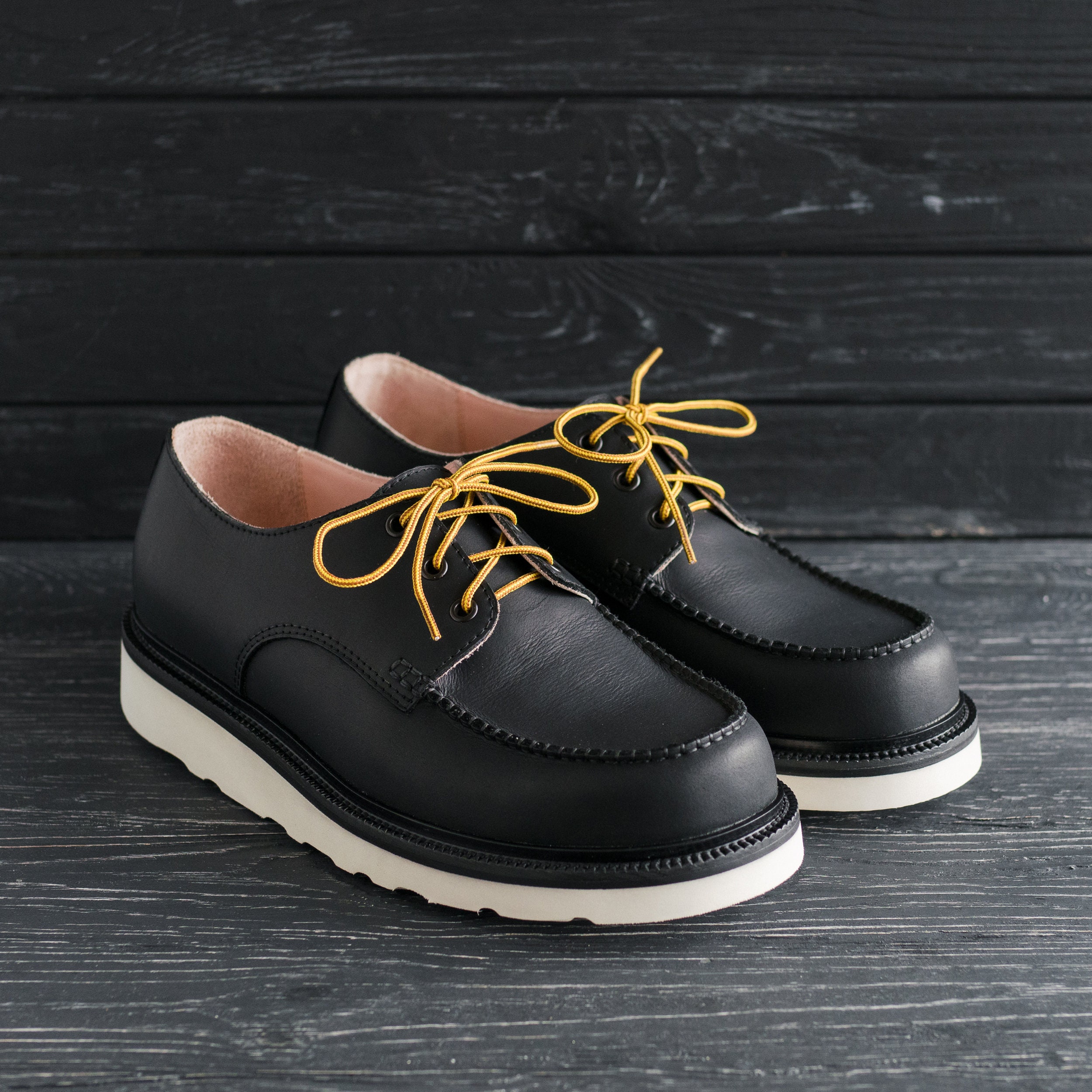 Classic Moc Toe Heritage Black Oxford Handmade Mens Shoes