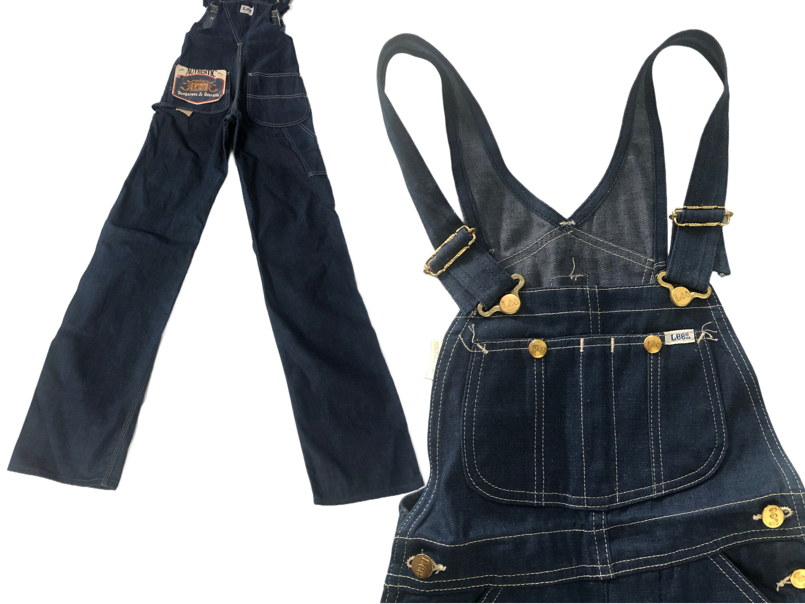 70s Vintage Lee Overalls Adjustable Straps Dungarees Denim Dark