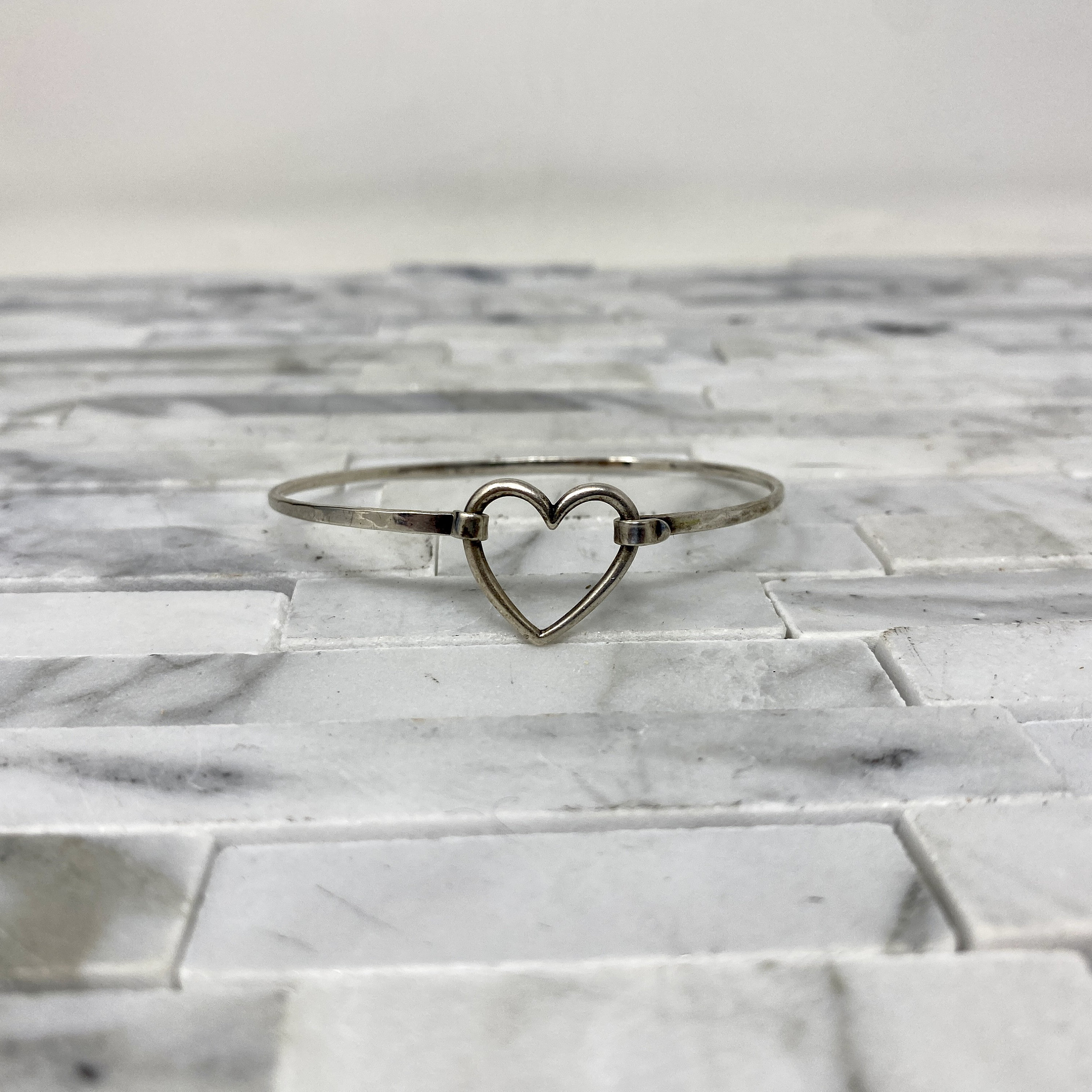 James Avery Sterling Open Heart Bangle Bracelet, Vintage Silver
