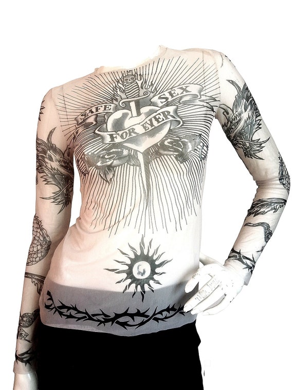 Jean Paul Gaultier Top Iconic Mesh Tattoo T-shirt Dragon Print Men