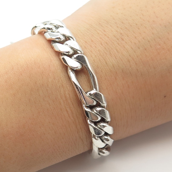925 Sterling Silver Vintage Mexico Figaro Link Bracelet 8.5