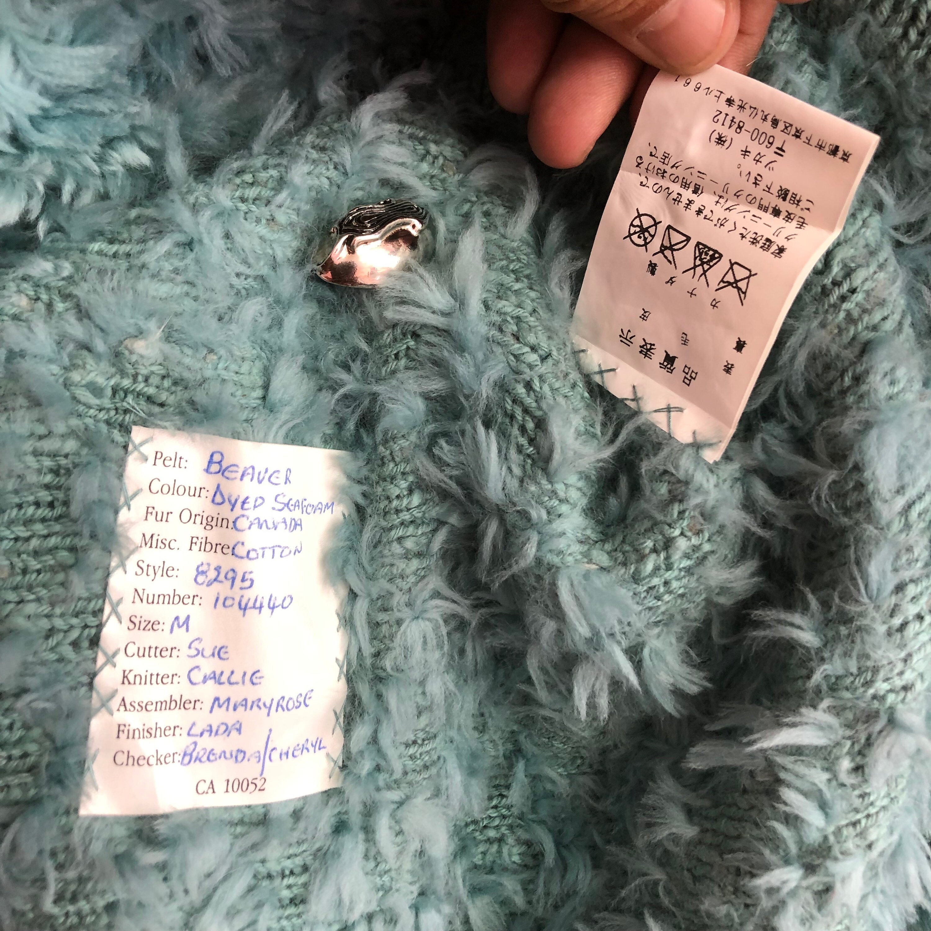 Vintage Designer Paula Lishman Knit Fur Sample Handmade in Canada
