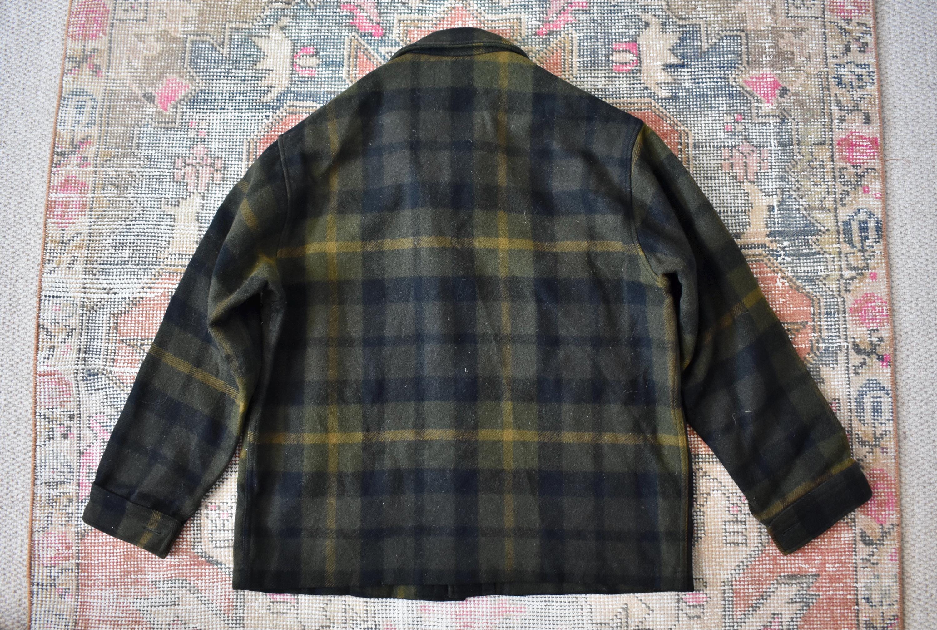 Vtg 60s Pendleton Green & Black Plaid Wool Mackinaw Cruiser Jacket