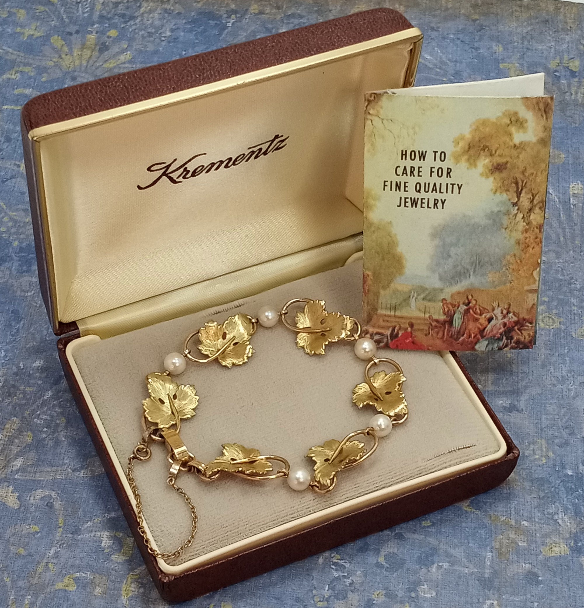 Vintage KREMENTZ 14KT Gold Overlay Cultured Pearl Grape Leaf