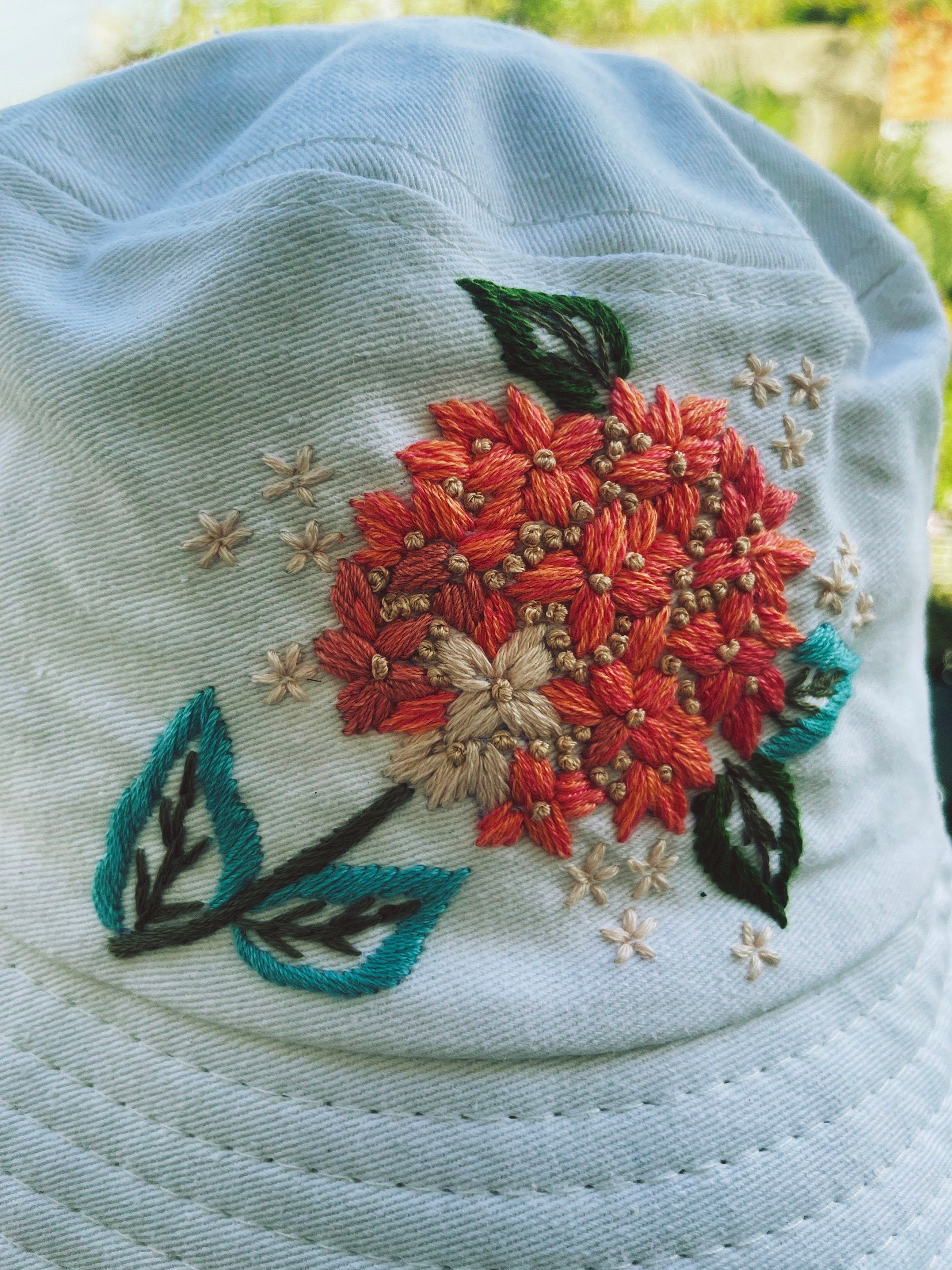 Floral Embroidery Bucket Hat | White Bucket Hat | Women Hat | Gift