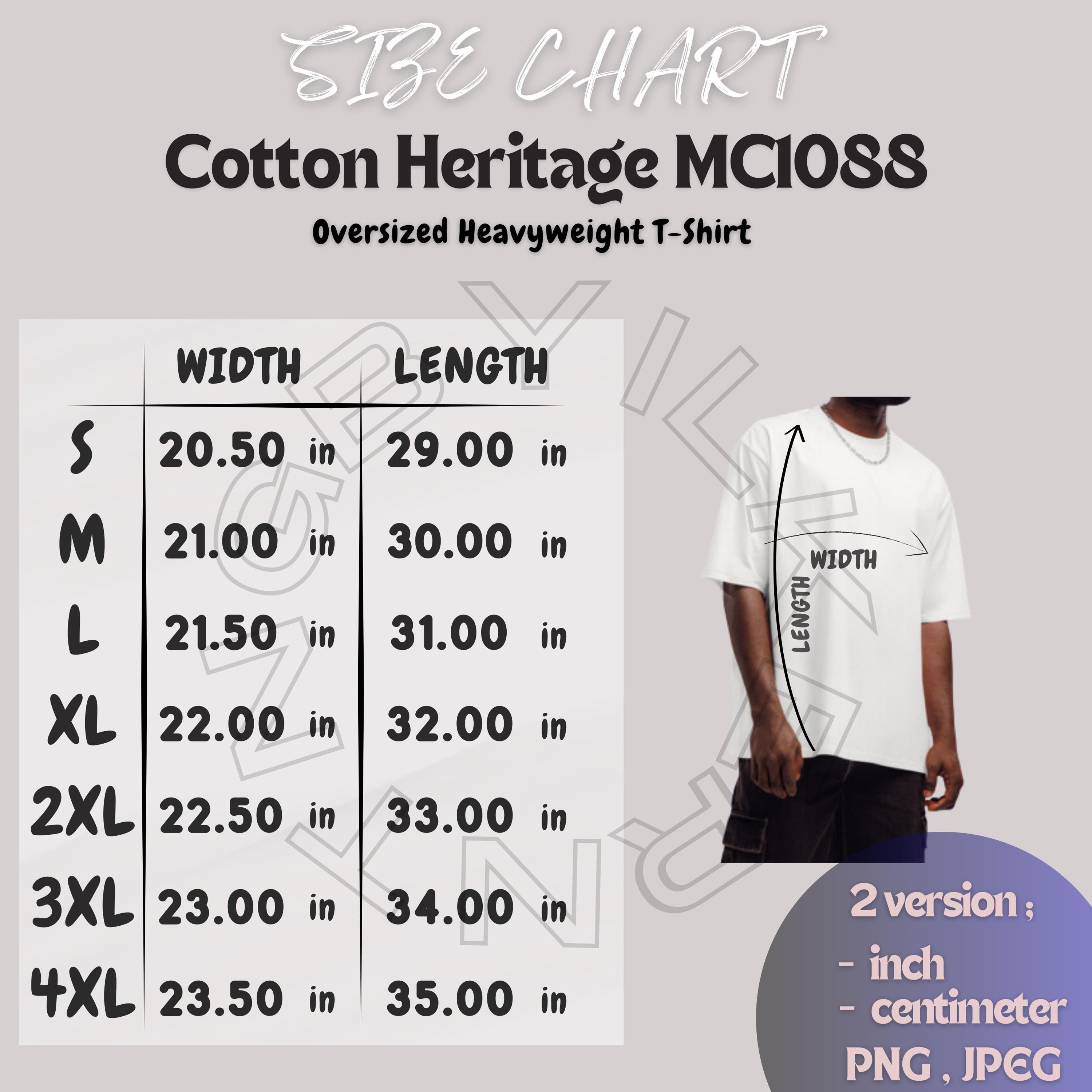 Cotton Heritage MC1088 Size Chart | Size Chart for Oversized