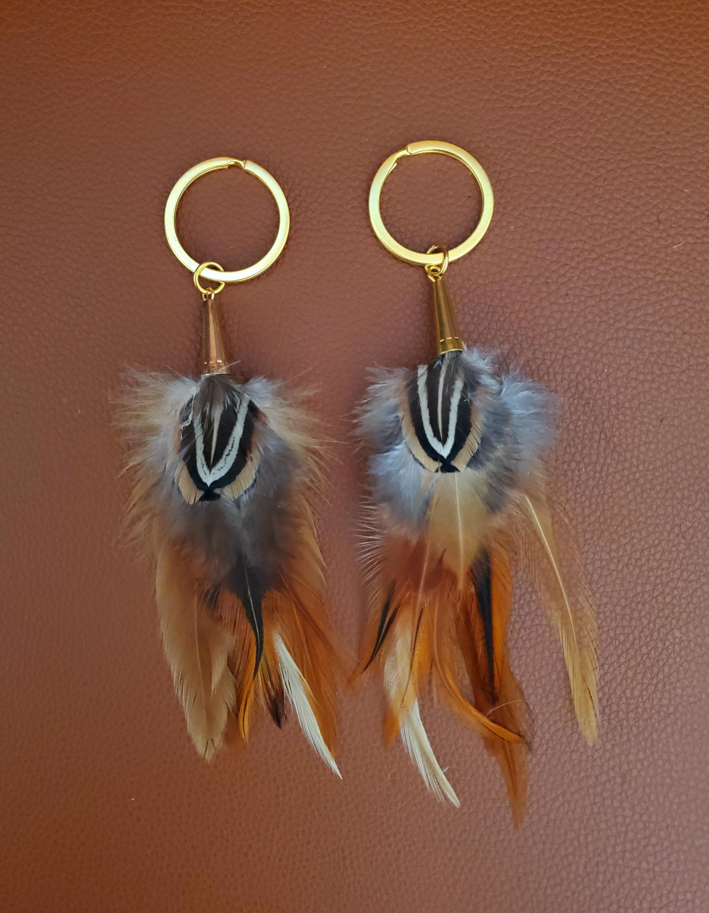 Feather Keyring, Metal Keychain With Natural Feathers, Handmade