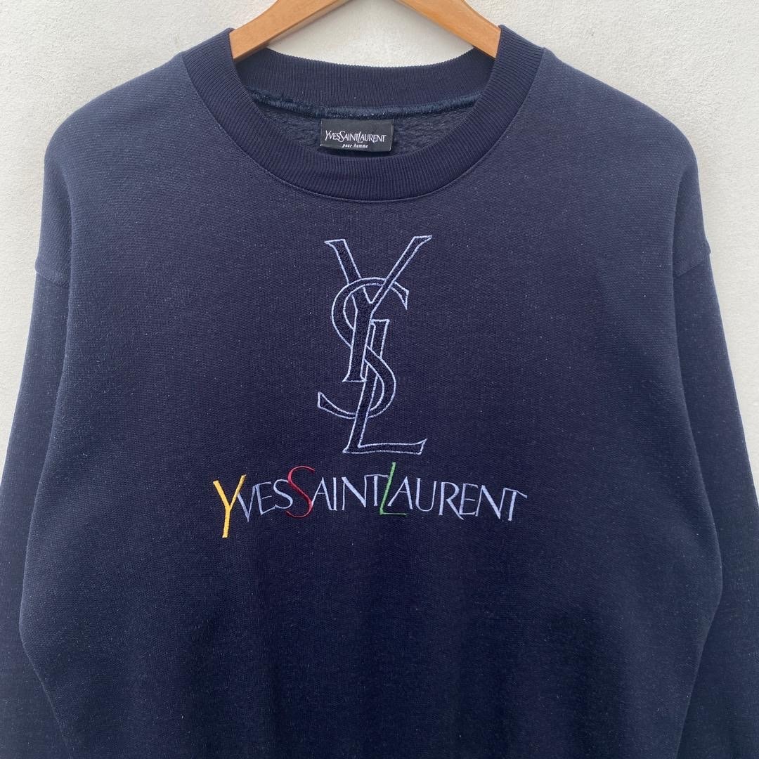 Vintage YVES SAINT LAURENT Sweatshirt Sweater Embroidery Logo Dark