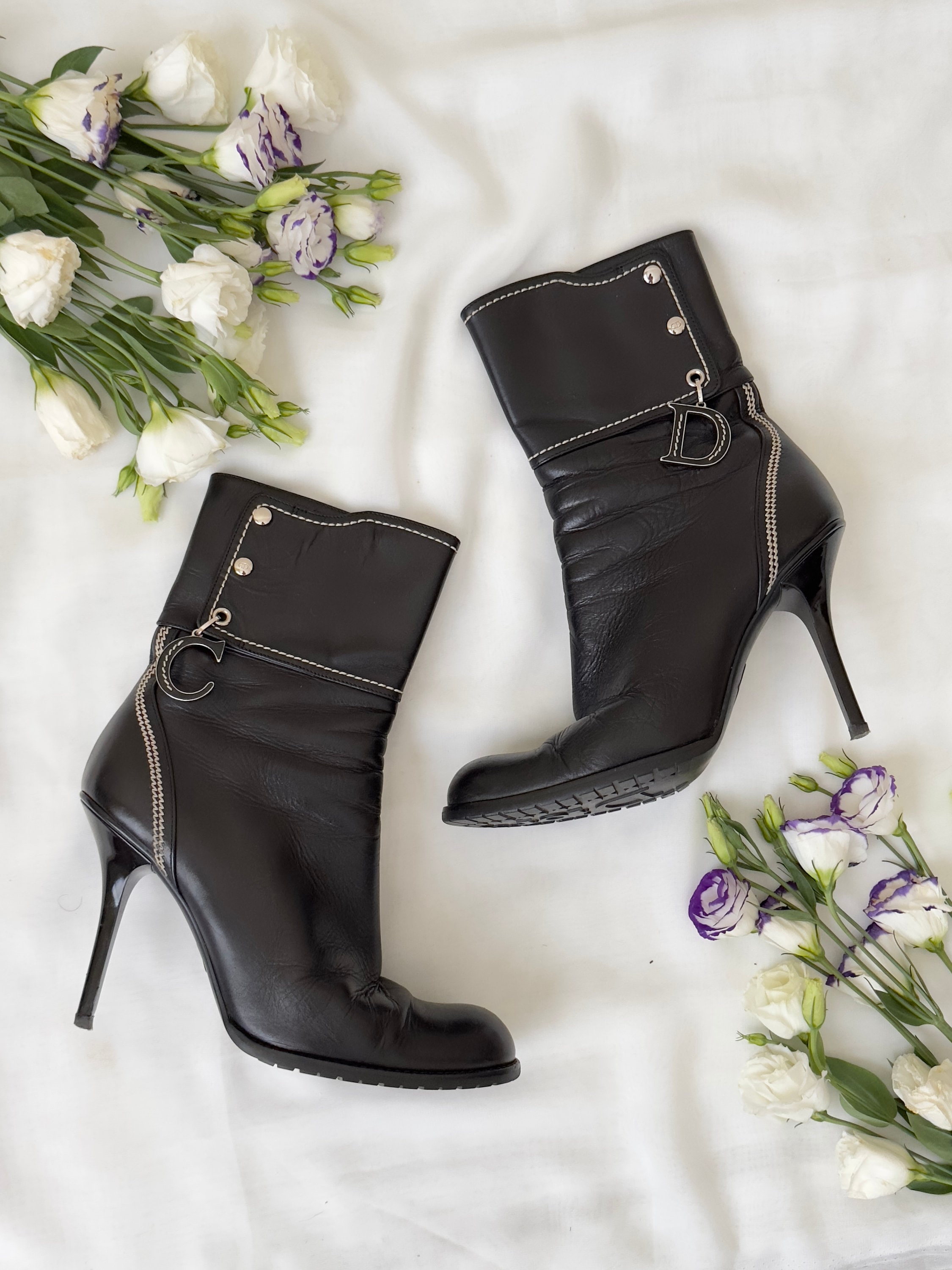 Christian Dior Black Leather Boots High Heel, Size 38 - Etsy