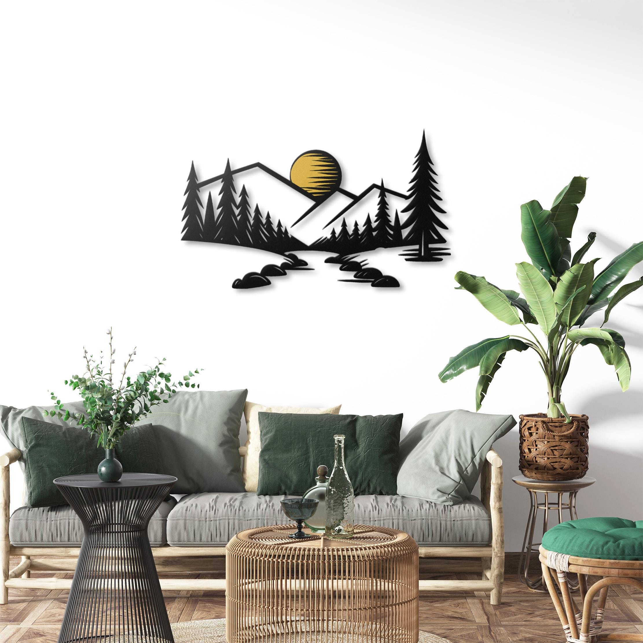 Mountain Landscape Metal Wall Art: Rustic Cabin Wall Decoration