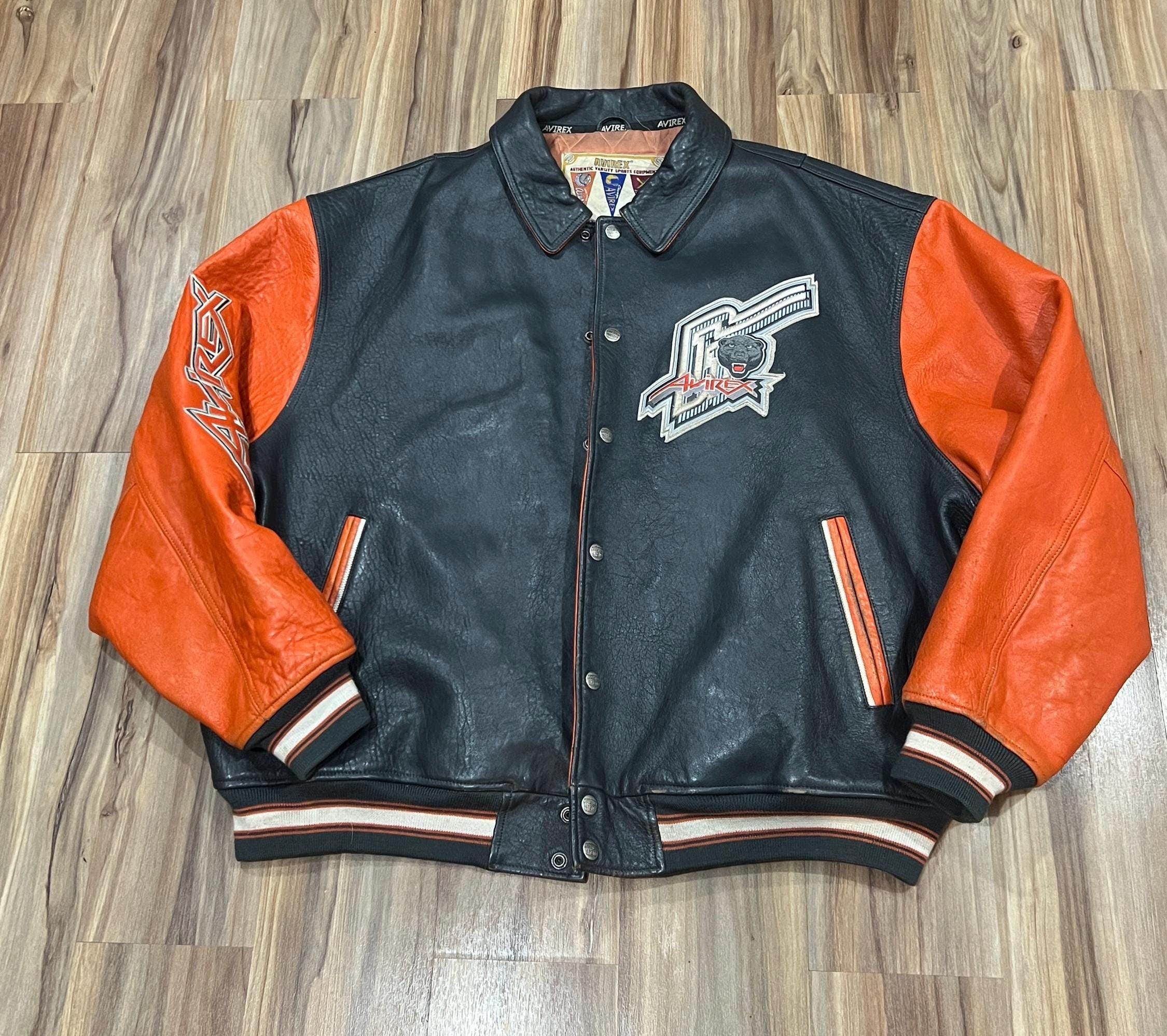 Vintage Leather Avirex Jacket Orange/ Grey Fierce Grizzly's 6XL
