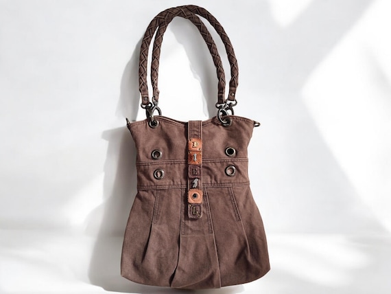 DIESEL Vintage Brown Shoulder Bag With Leather Logo, 00's Y2k Rare