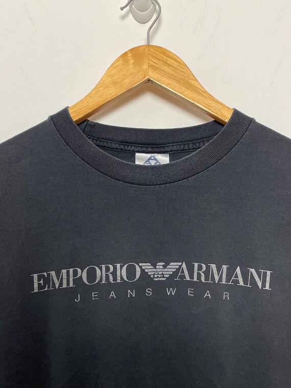 Vintage 1990s Emporio Armani Jeanswear Spell Out Graphic Black Tee