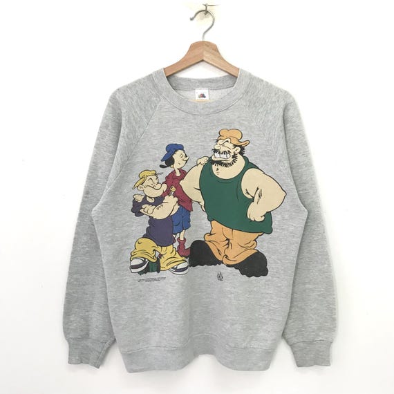 Vintage 90s Popeye and the Sailor Man Cartoon Grey Sweatshirt