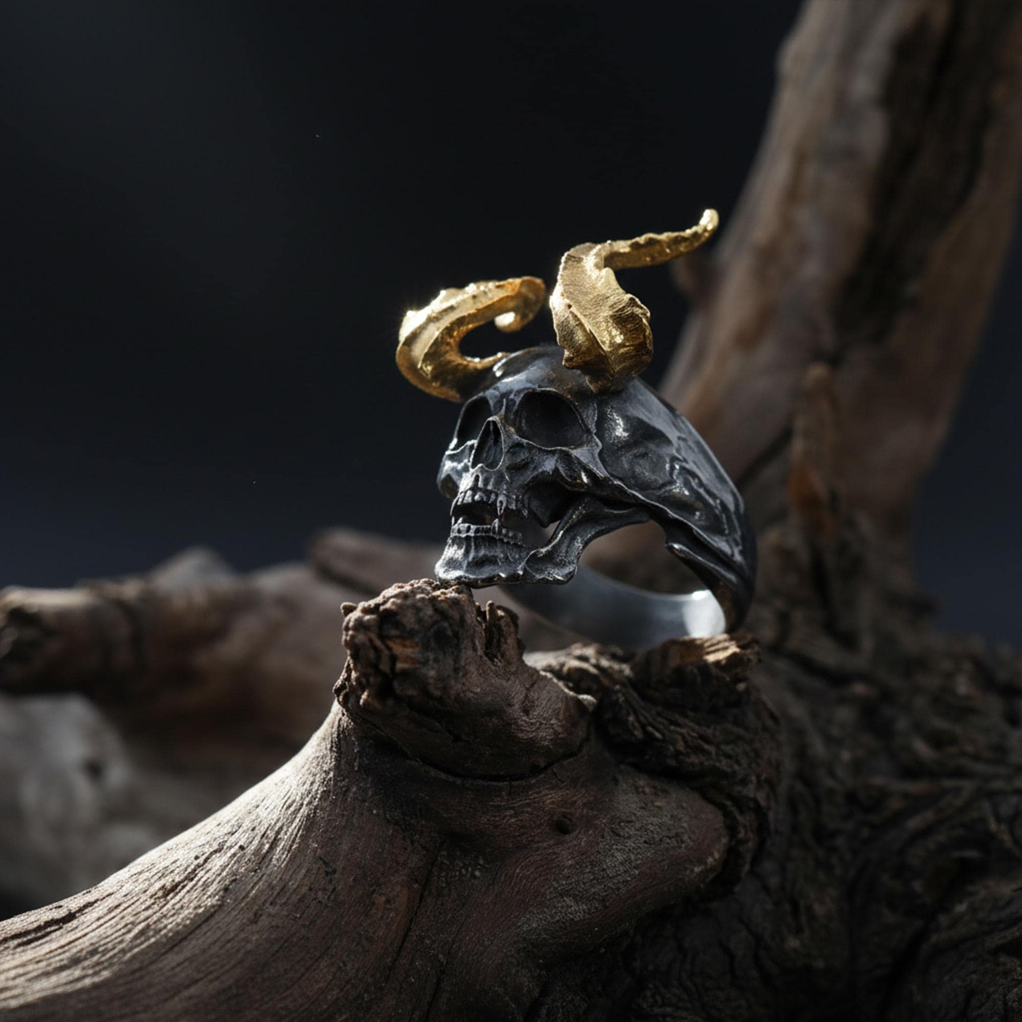 Gold Plated Demon Head Ring: Lucifer Skull Ring, Evil Skull Ring