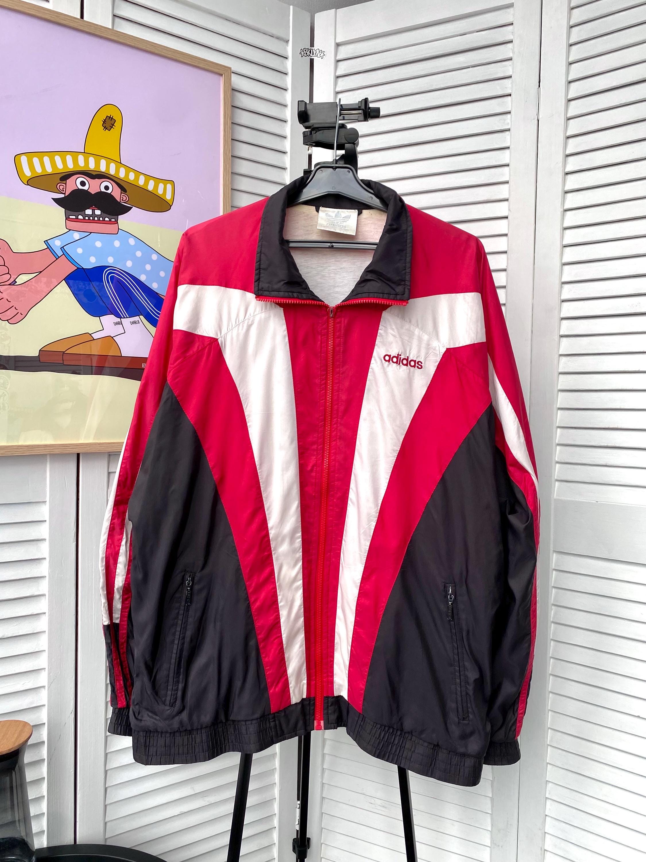 Vintage Adidas Track Retro Jacket Nylon Striped 90s Red Size L
