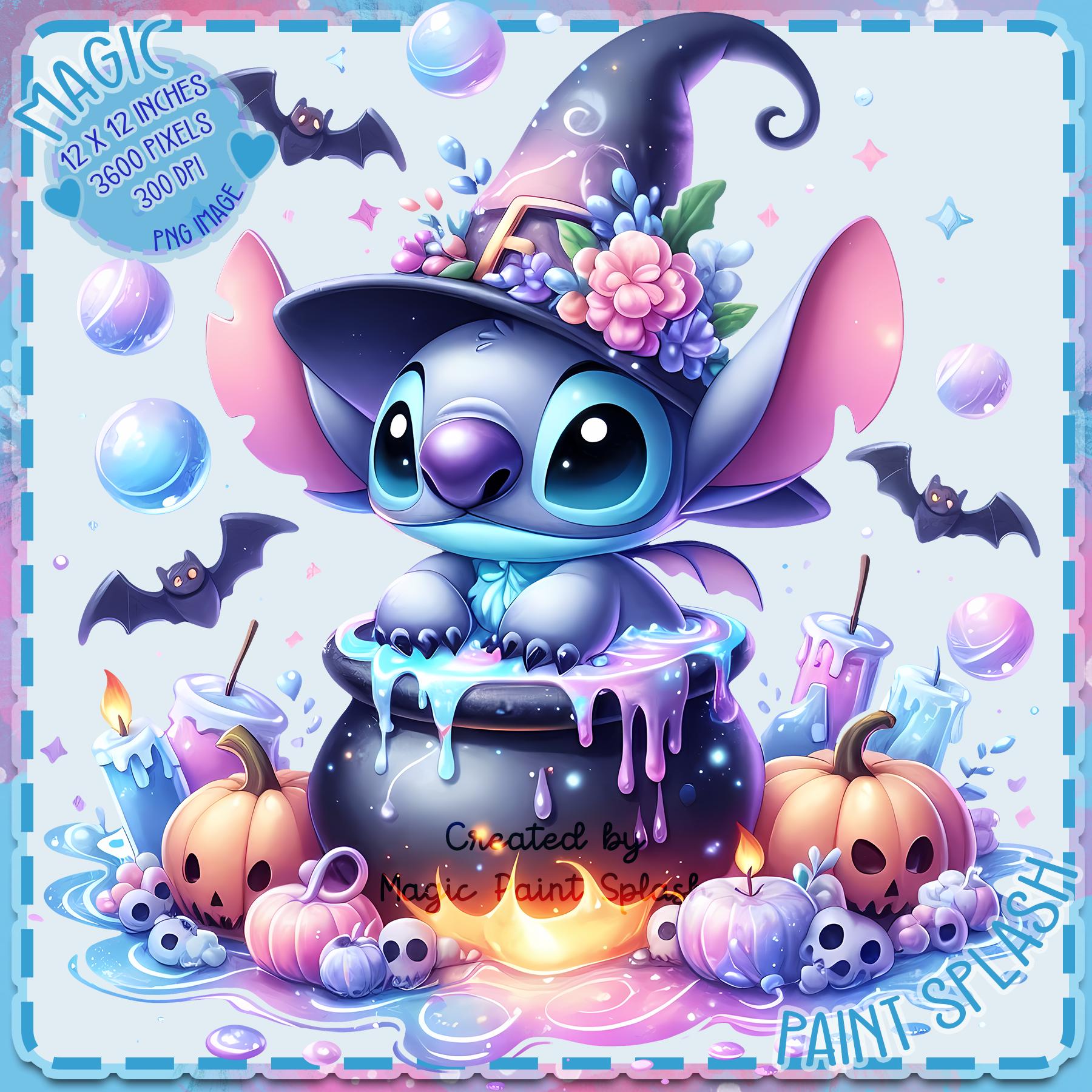 パステルカラーのハロウィンステッチ PNG：魔女風クリップアート画像
