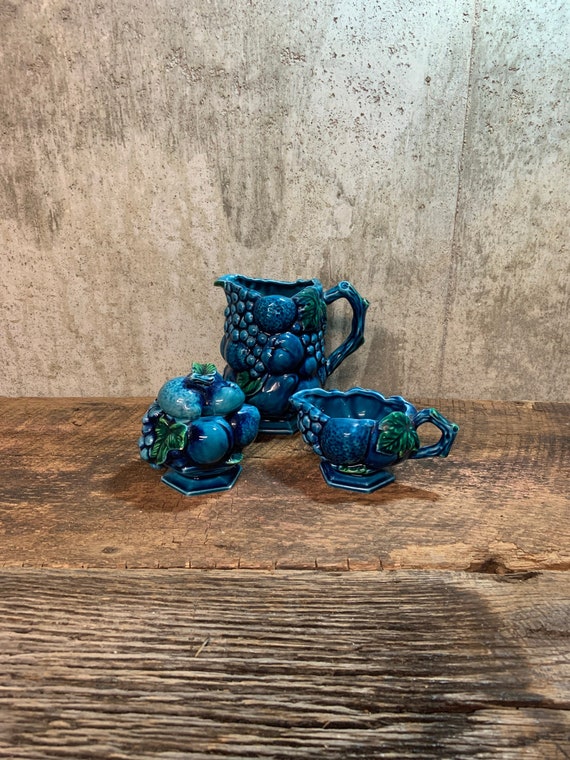Inarco MOOD INDIGO Ceramic Sugar, Creamer, Pitcher Set, 1960s