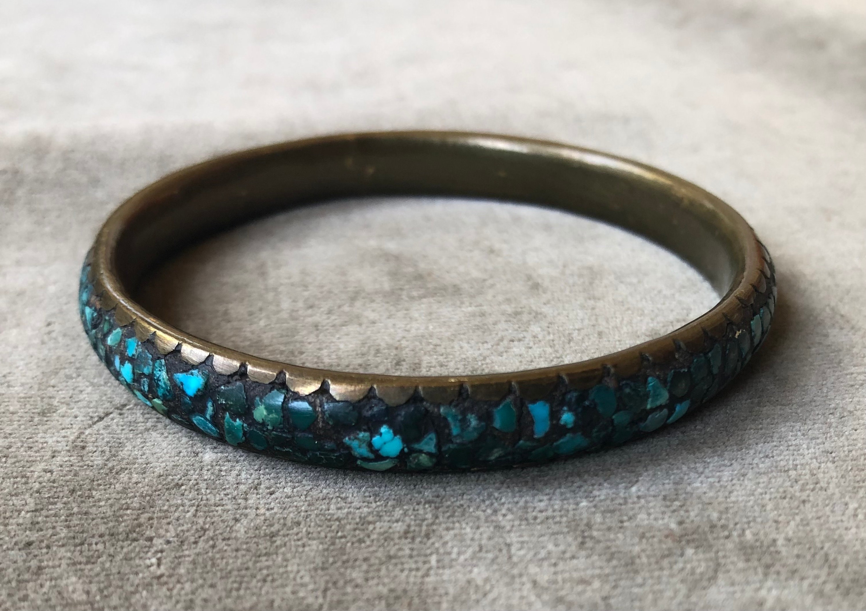 1900s-1940s Indian Turquoise Crushed Stone Micro Mosaic Inlay