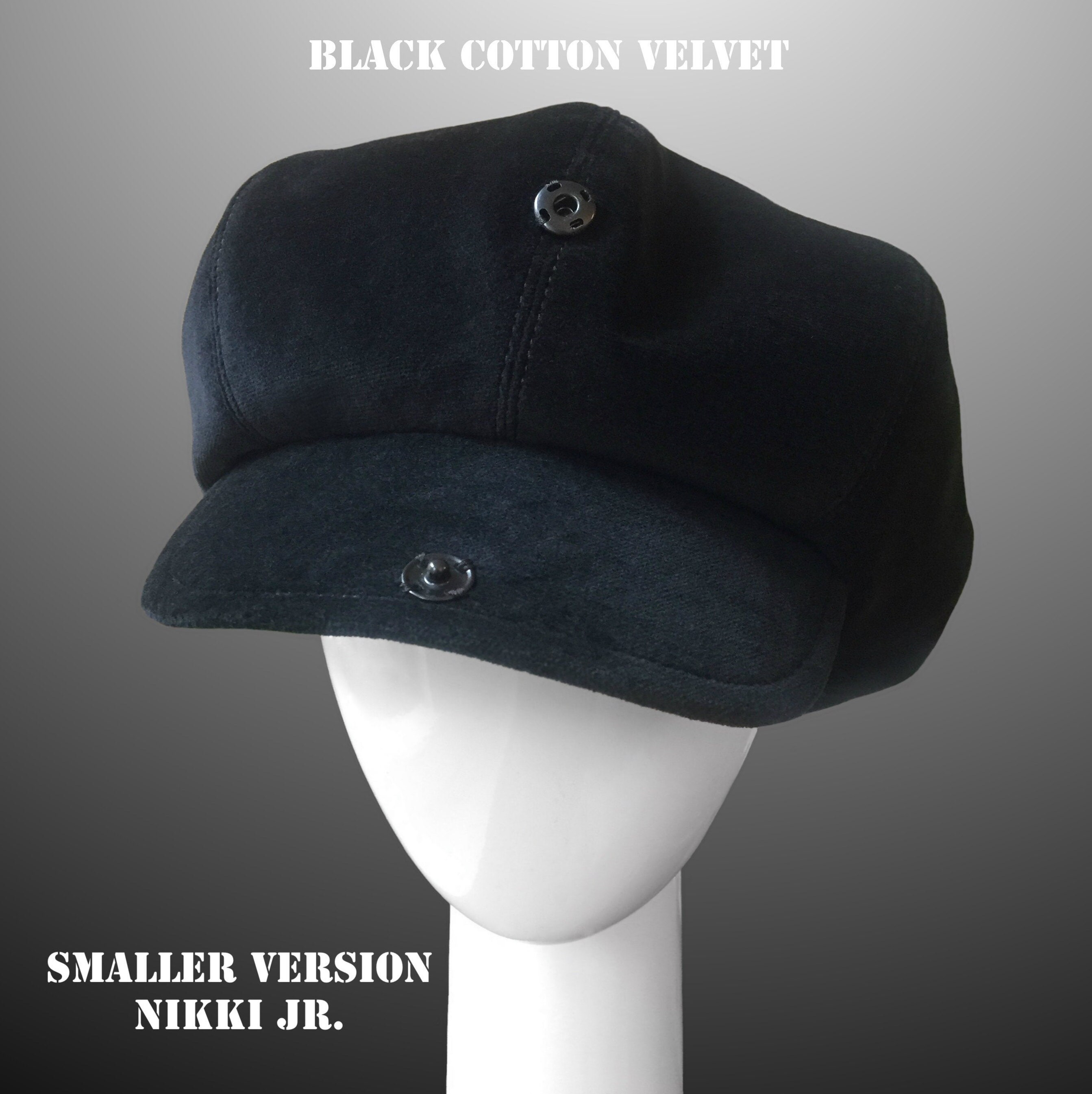 Nikki Oversized Newsboy Cap Black Navy Cashmere Corduroy Huge
